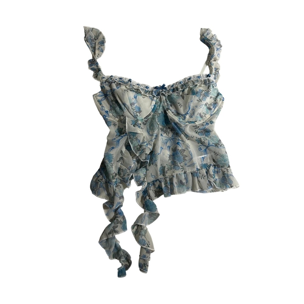 Edikted Floral Cascade Ruffle Camisole Large Blue Bustier Top
